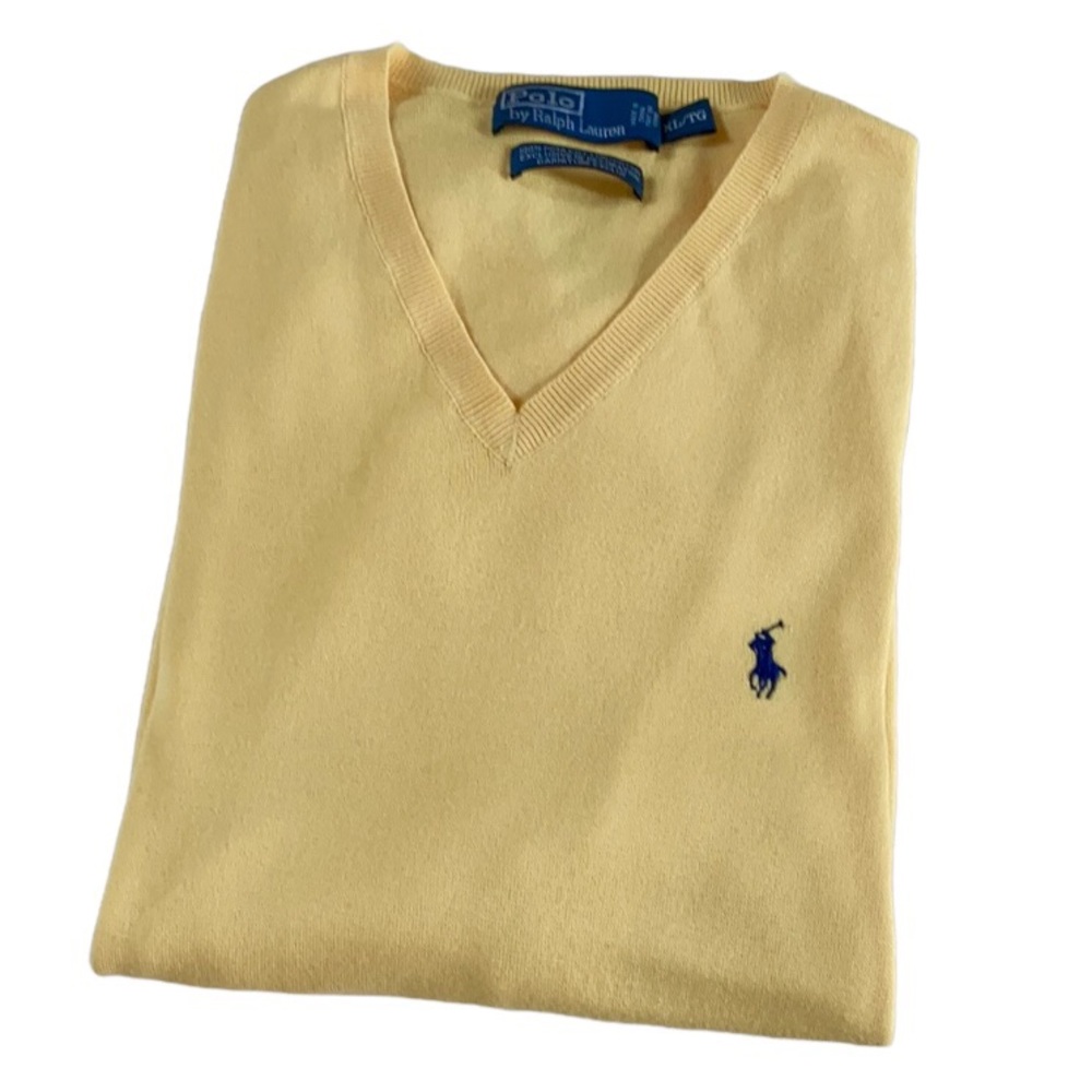 POLO RALPH LAUREN PIMA V-NECK SWEATER YELLOW SIZE XLARGE